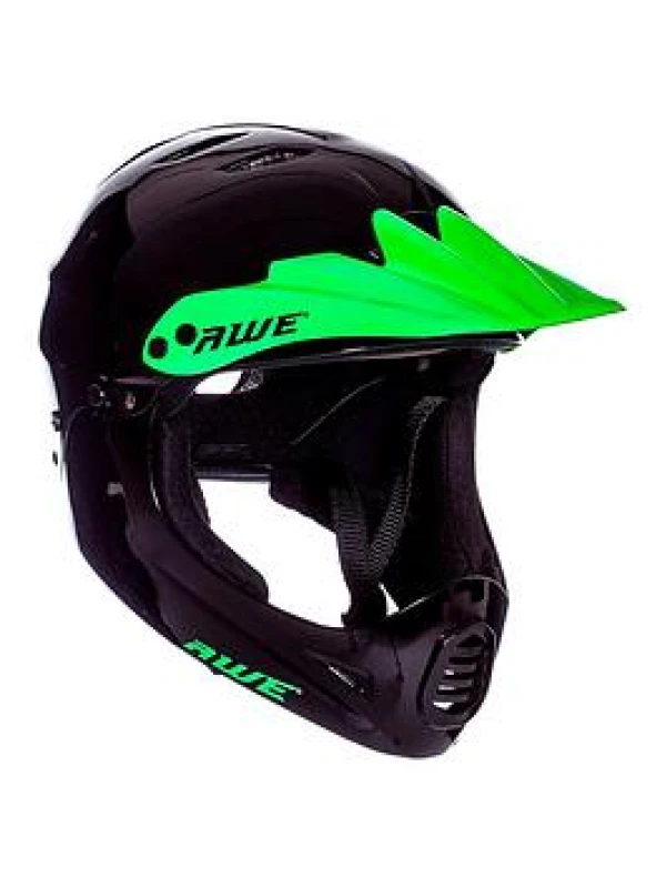 Image of Awe Junior 16+ /Adult Bmx/Bike Full Face Helmet 56 - 58Cm Black/Green Visor One Colour W3V8W Unisex
