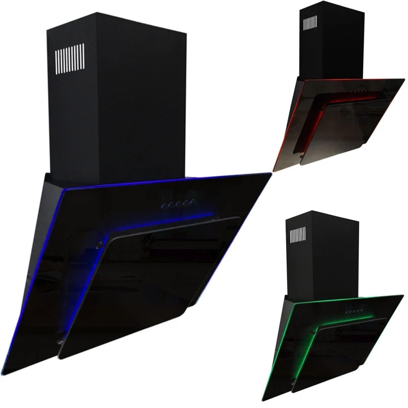 Image of SIA 60cm Black Angled 3 Colour Edge Lit Cooker Hood Extractor Fan - AGE61BL Black unisex