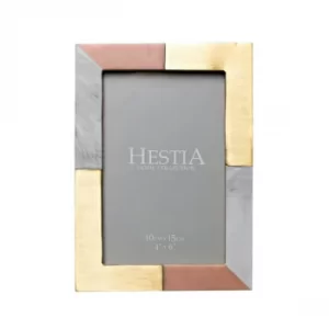 Image of Hestia White, Grey & Pink Photo Frame & Brass Inlay 4" x 6"