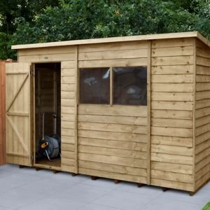 Image of Forest Garden 10X6 Pent Pressure Treated Overlap Natural Timber Wooden Shed With Floor - Assembly Service Included