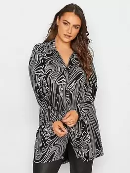 Image of Yours Button Through Jersey Shirt - Black Marble, Black, Size 26-28, Women