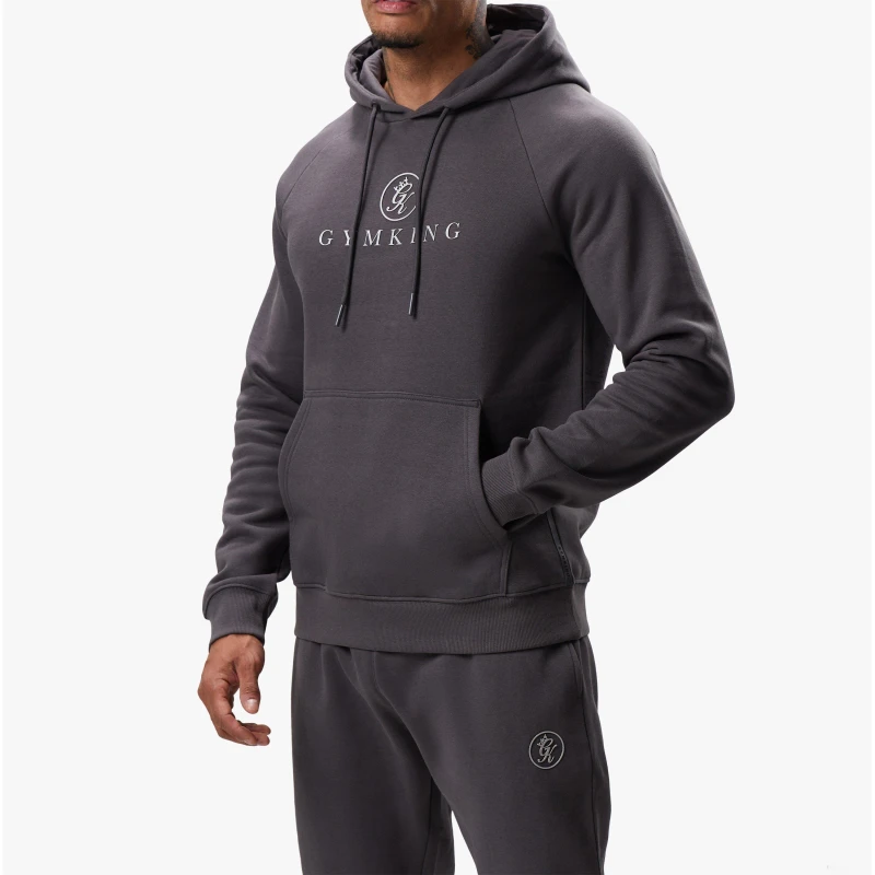 Image of Gym King Mens Pro Logo Cotton Long Sleeve Hoodie Graphite male Small