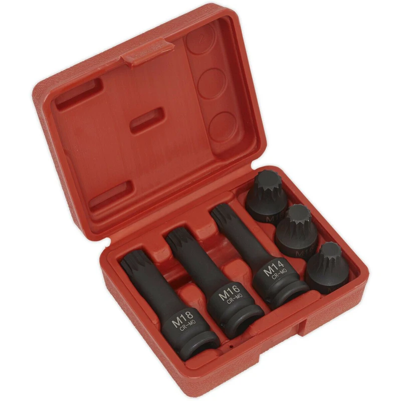 Image of Loops 6pc Impact Spline Socket Bit Set - 1/2" Sq Drive - For VAG Steering Suspension Multi