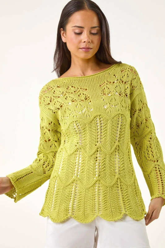 Image of Roman Womens Petite Open Knit Jumper in Lime Size: 12 Lime Female 12