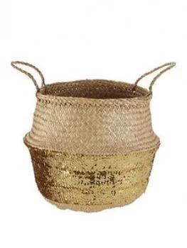 Image of Premier Housewares Seagrass Basket With Gold Sequin Base