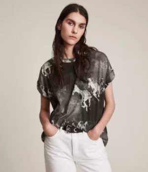 Image of AllSaints Womens Santo Imogen Boy T-Shirt, Black, Size: XS/S
