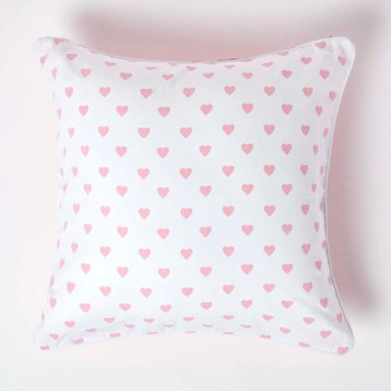 Image of Homescapes Cotton Pink Hearts Cushion Cover, 60 X 60 Cm