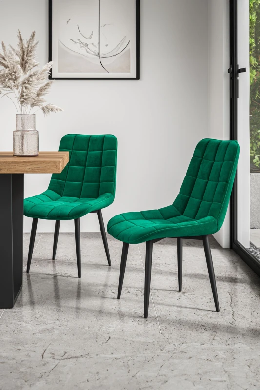Image of More4Homes Set of 2 Nova Modern Velvet Dining Chair Padded Seat Metal Legs Green
