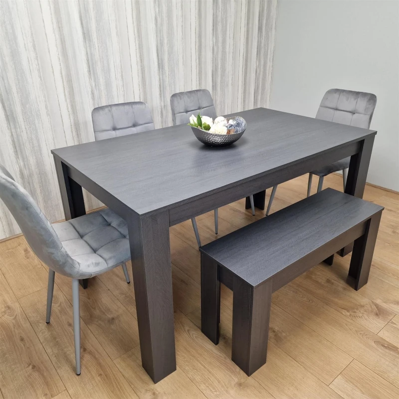 Image of KOSY KOALA Dining Table Set with 4 Chairs Dining Room, Kitchen table set of 4, and Bench Dark Grey
