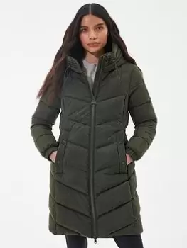 Image of Barbour International Boston Longline Quilted Coat - Green, Size 8, Women
