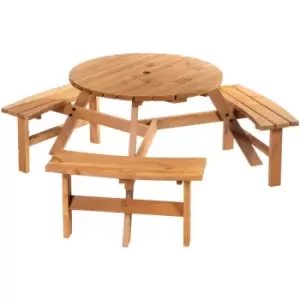 Image of Outsunny - 6 Person Fir Wood Parasol Table Bench Set Outdoor Garden Patio Dining