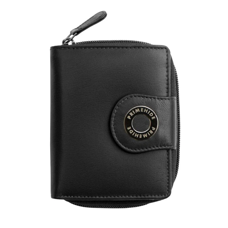 Image of PRIMEHIDE 'Flavia' Leather Zip Around Trifold Purse Black