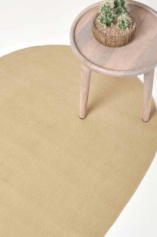 Image of Homescapes Linen Handmade Woven Braided Oval Rug, 110 X 170 Cm