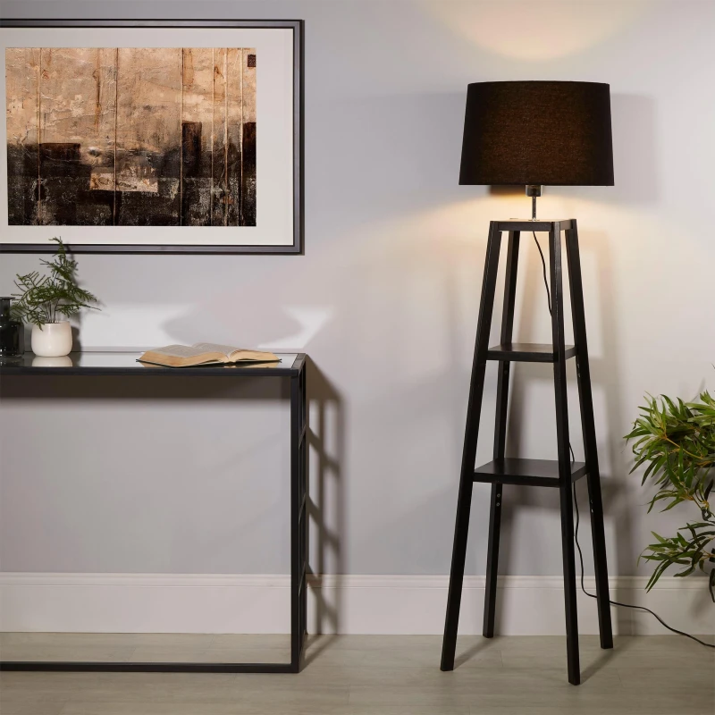 Image of Lighting Collection Wooden Plant Stand Lamp Black unisex One Size