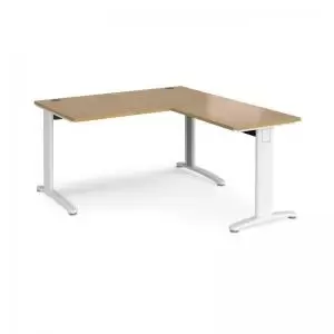 Image of TR10 desk 1400mm x 800mm with 800mm return desk - white frame and oak