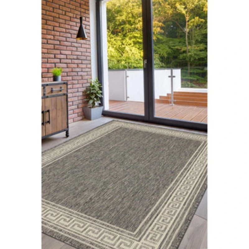 Image of Melrose County Flatweave Grey Bordered Indoor Non-Slip Large Area Rug 160/225Cm