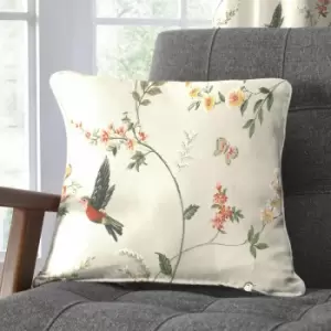 Image of Dreams&drapes - Darnley Nature Print 100% Cotton Piped Edge Filled Cushion, Coral/Natural, 43 x 43 Cm