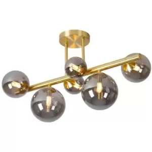 Image of Luminosa Segal Semi Flush Ceiling Lamp, 6 Light G9, Satin Gold, Smoke Plated Glass