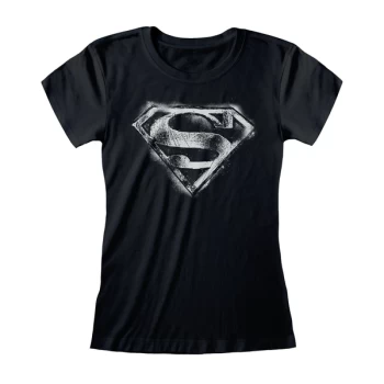 Image of DC Superman - BW Distressed Logo Womens Small T-Shirt - Black