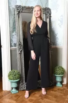 Image of Black Long Sleeve Jumpsuit With Pockets