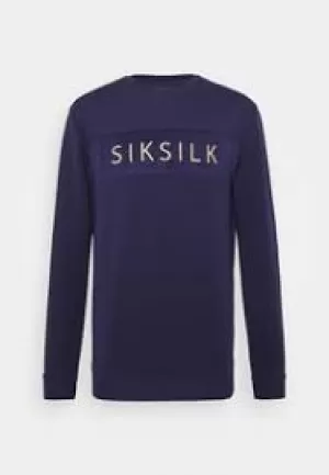 Image of SikSilk Eyelet Panel Crew Sweat Top - Navy