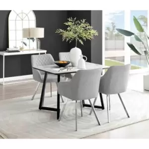 Image of Furniture Box Carson White Marble Effect Dining Table and 4 Light Grey Falun Silver Leg Chairs