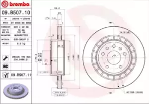 Image of BREMBO Brake disc 09.B507.11 Brake rotor,Brake discs SAAB,9-5 Kombi (YS3E),9-5 (YS3E)