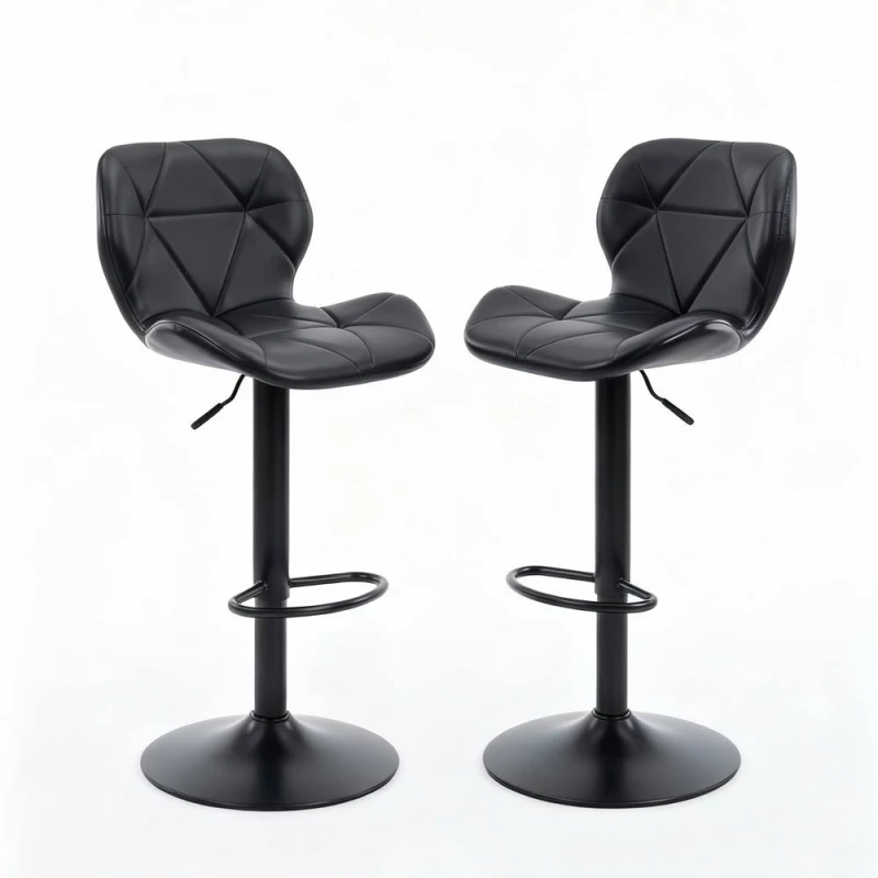 Image of Alivio 2 Piece Modern Faux Leather Adjustable Bar Stool Backrest Bar Chairs in Black Unisex