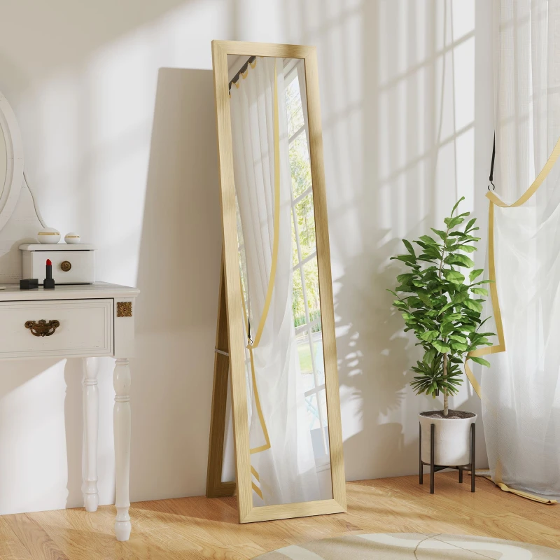 Image of HOMCOM HOMCOM 37 x 157cm Full Length Mirror with Frame for Bedroom, Natural Natural One Size Unisex 5063603064249