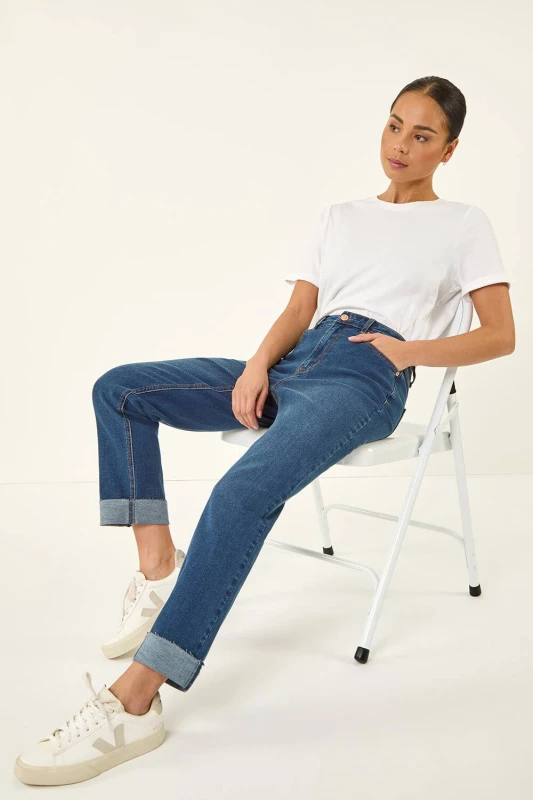 Image of Roman Womens Petite Turn Up Pocket Jeans in Indigo Size: 18 Indigo Female 18