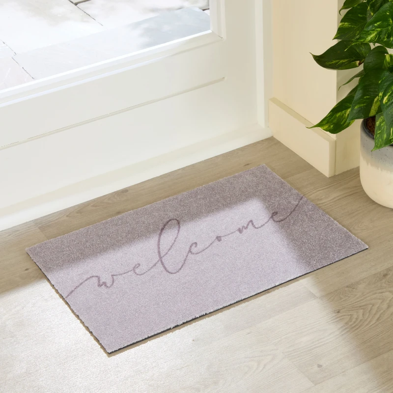 Image of Artsy Doormats Taupe Welcome Indoor Washable Doormat 60X40Cm