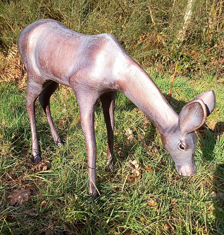 Image of Inspirational Gifting Grazing Doe Garden Sculpture Aluminium Decoration in Bronze Bronze Unisex