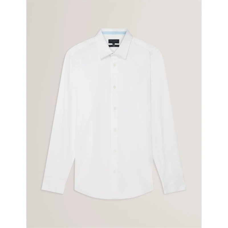Image of Ted Baker Mens Long-Sleeve Cotton Shirt White male S (2)