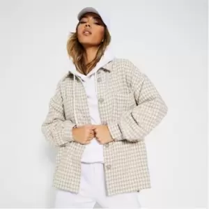 Image of I Saw It First Houndstooth Button Up Shacket - Brown