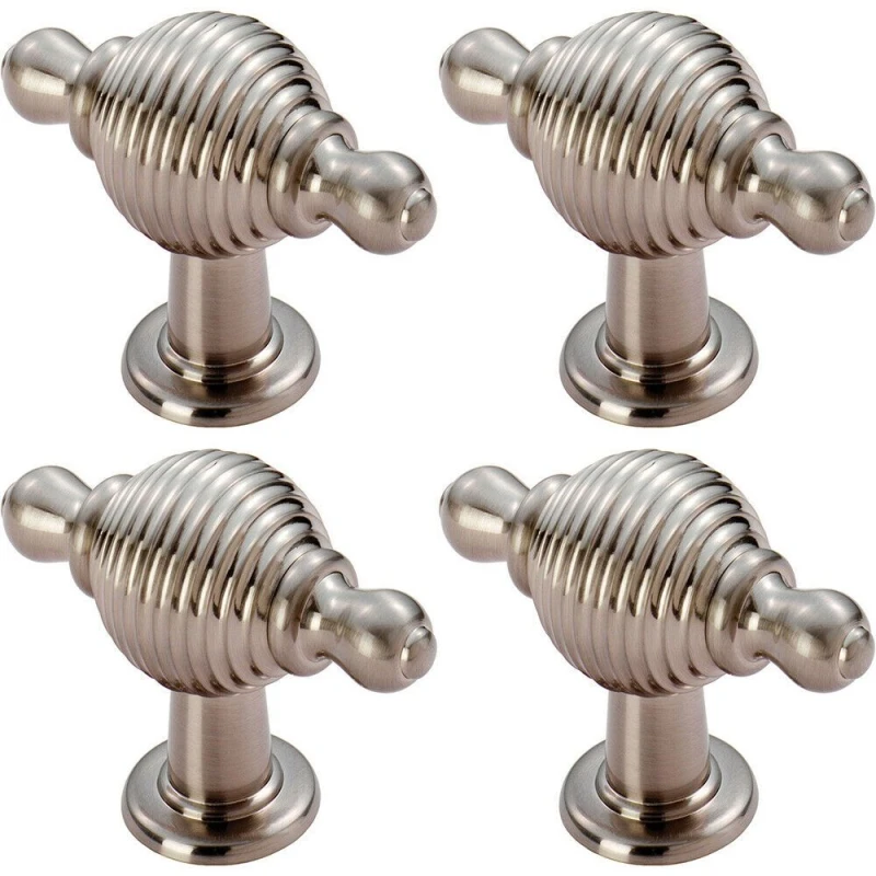 Image of Loops 4x Reeded Beehive Style Cabinet Door Knob with Finials 26mm Dia Rose Nickel Metallics unisex