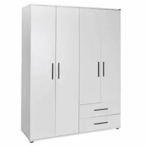 Image of FWStyle White 4 Door 2 Drawer Wardrobe
