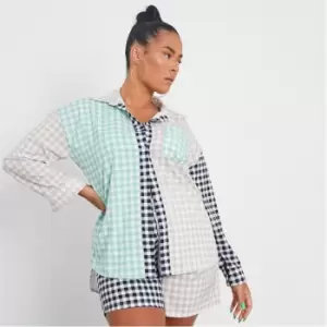 Image of I Saw It First Plus Size Colourblock Gingham Oversized Shirt - Brown