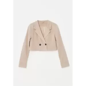 Image of Missguided Crop Double Breasted Blazer - Neutral
