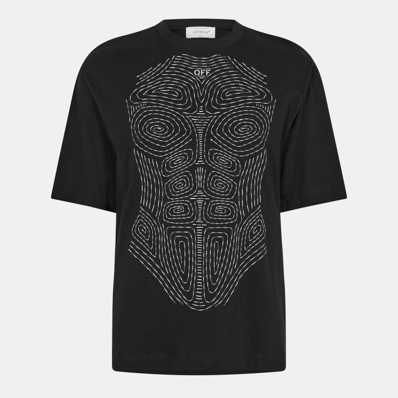 Image of Off White Mens Stitch Short Sleeve Contrast Stitch T-Shirt Blk/Wht 1001 male XXS