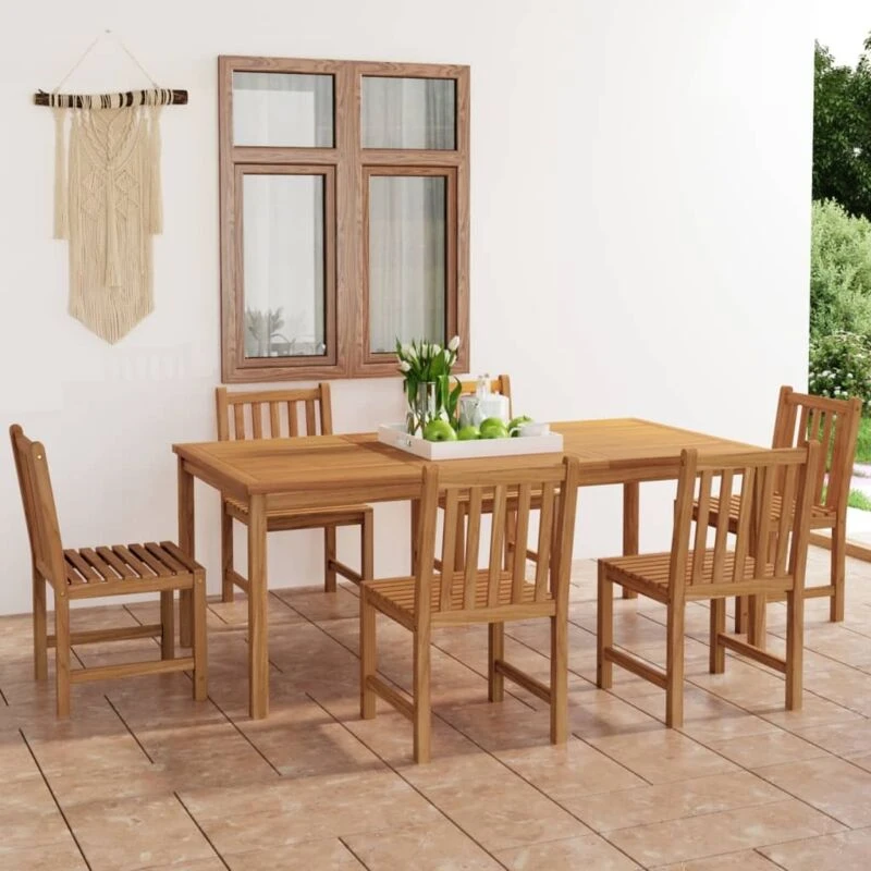 Image of vidaXL 7 Piece Garden Dining Set Solid Teak Wood, Brown 3059945