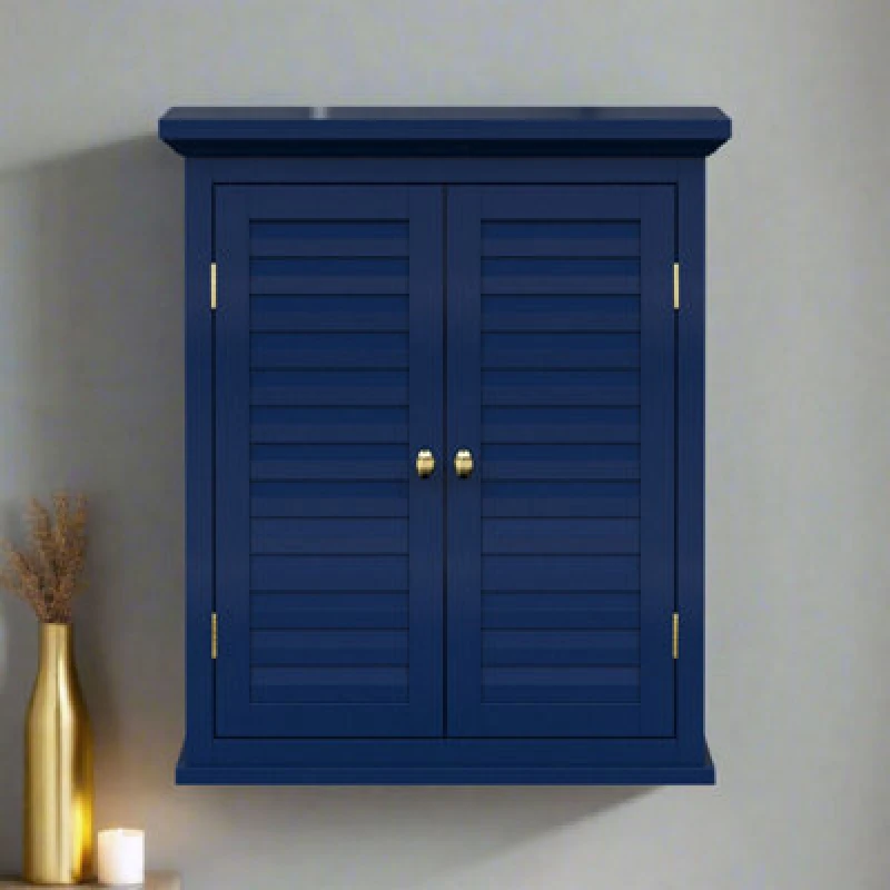 Image of Teamson Home 24" Glancy Two Shutter Doors Removable Wooden Wall Cabinet Navy, Blue ELG-583NV
