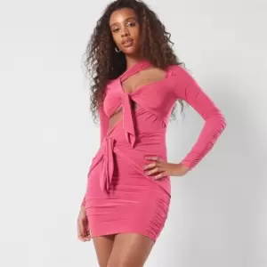 Image of Missguided Knot Cut Out Asymmetric Slinky Mini Dress - Pink