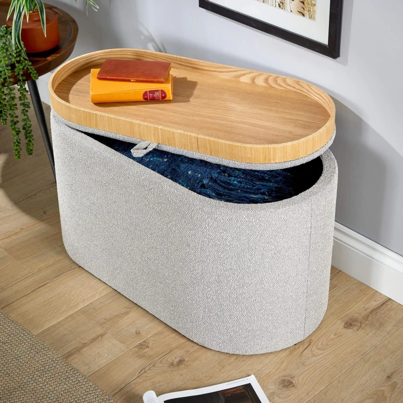 Image of Home Source Merida Grey Storage Ottoman With Reversible Tray Top Lid