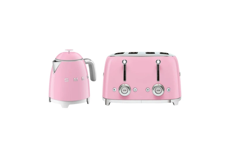 Image of Smeg Mini Kettle & Toaster Set, 0.8L, 4 Slice, 2000W, Pink, KLF05PKUK/TSF03PKUK in Pink Pink Unisex