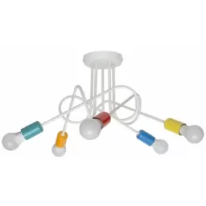 Image of Helam Oxford Multi Arm Semi Flush Ceiling Light White, Multi-Coloured 50cm