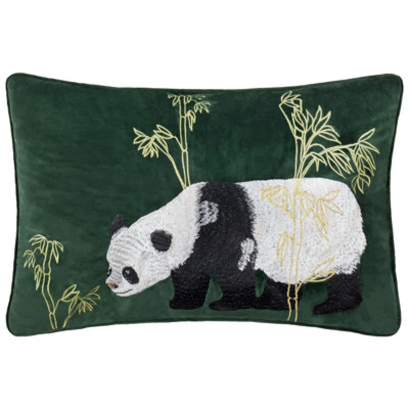 Image of Paoletti Paoletti Chuan Tranquil Panda Velvet Cushion in Emerald Size: 40cm x 60cm Emerald 40cm x 60cm Unisex 5025532847300