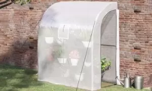 Image of Walk-In Lean to Wall Greenhouse with Windows and Doors, White, Outsunny
