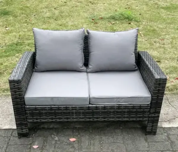 Image of Fimous 2 Seater Outdoor Dark Grey Rattan Lounge Complete Sofa Set with Cushions