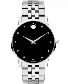 Image of Movado Museum Classic Black Diamond Dial Stainless Steel Mens Watch 0607201 0607201