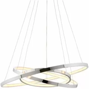 Image of Led Ceiling Pendant Light 36W Warm White Chrome 3x Infinity Rings Strip Feature